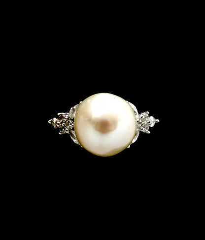 High-Luster S925 Silver 11-12mm White Round Edison Freshwater Pearl Fashion Ring