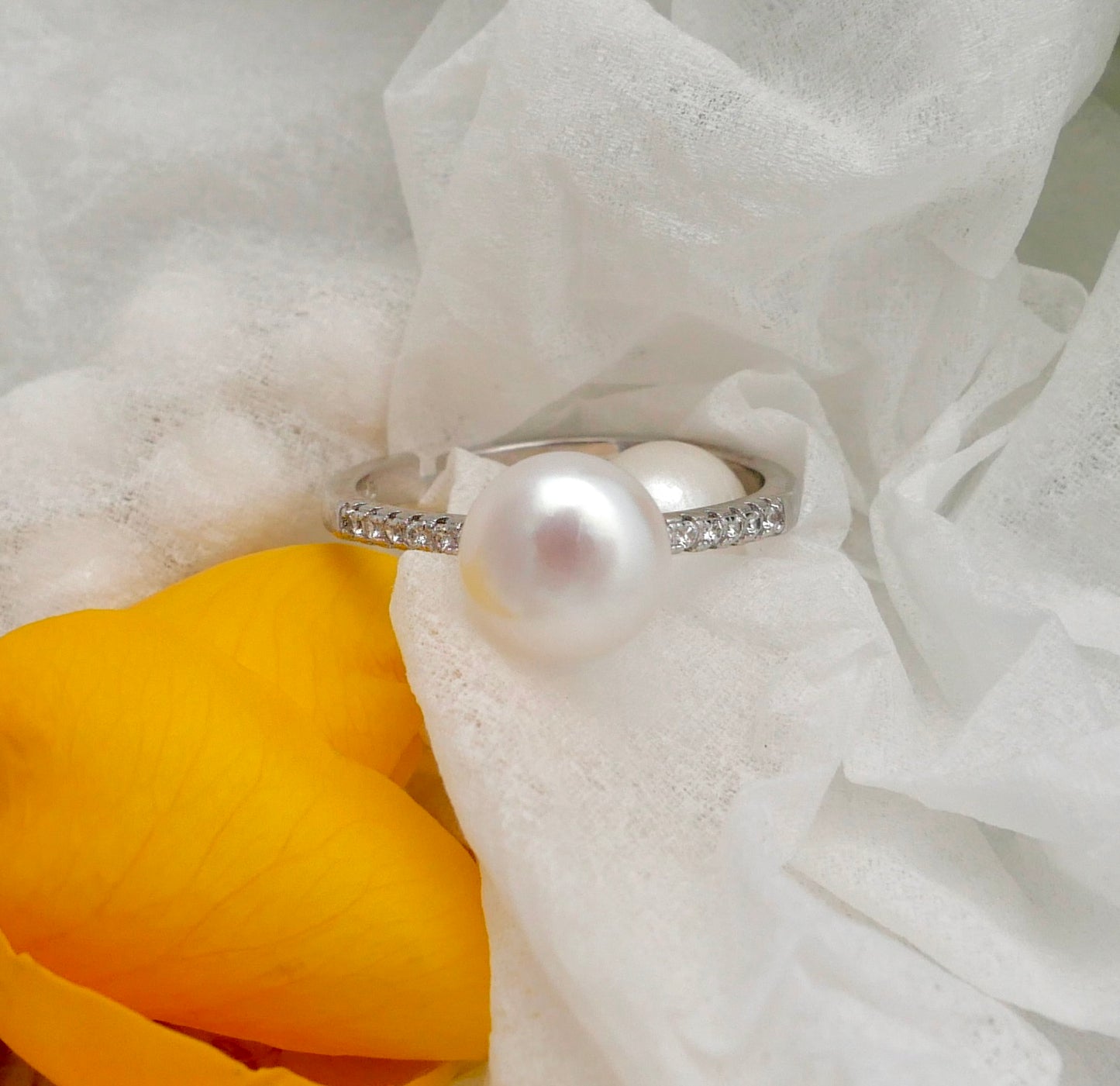 Classic Adjustable Sterling Silver Rings with 7-9mm Freshwater Pearls