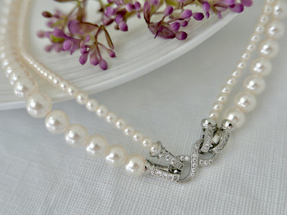 Luxury Double-Layered Round Strong Luster Pearl Necklace, Detachable Design