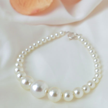 Minimalist Design Swarovski-Inspired S925 Silver 4-10mm Pearl Bracelet with OT Clasp