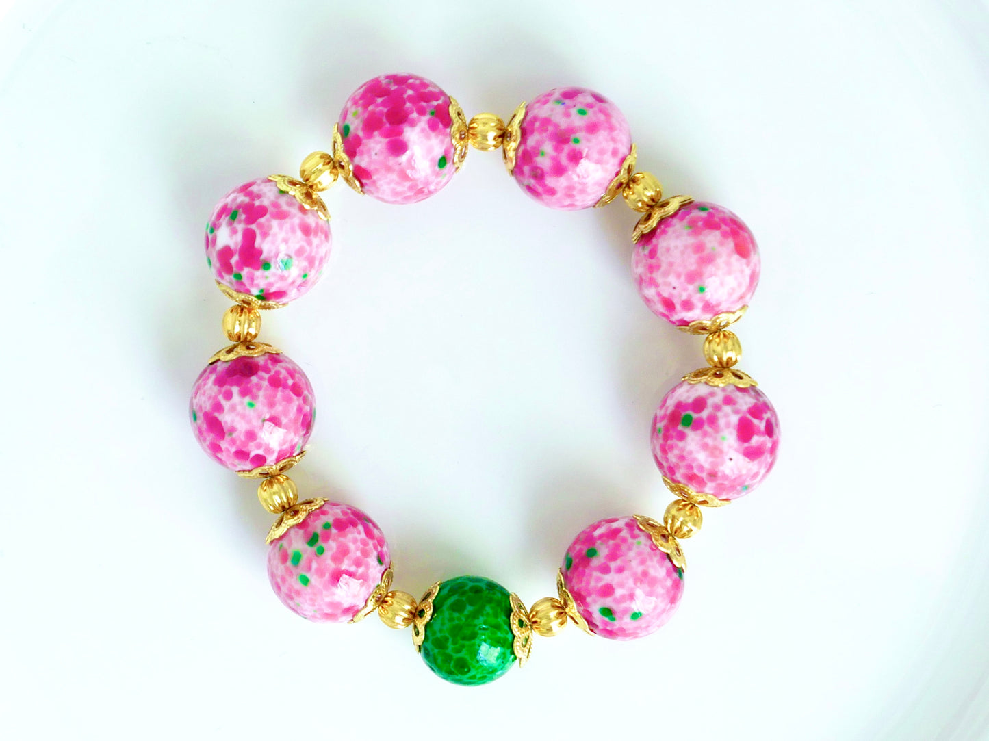 Elegant Handcrafted Pink and Green Mosaic Glass Bead Jewelry Set – Necklace, Bracelet, and Earrings