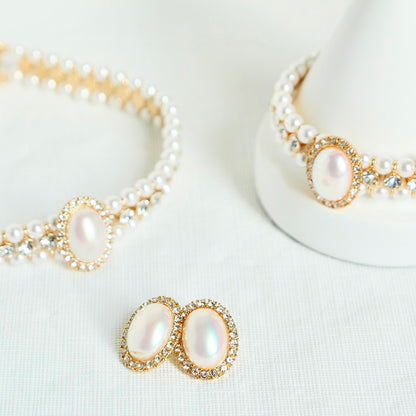 Vintage Mabe Pearl Necklace and Earring Set – Hepburn-Style Retro Jewelry for Cheongsam and Evening Gowns