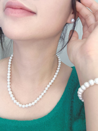 Classic Round Beaded Pearl 7mm Jewelry Set (Necklace, Bracelet, and Earrings)