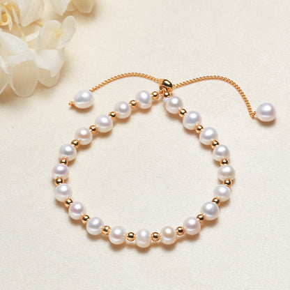 Multicolor Freshwater Pearl (5.5-6mm Pearls) Bracelet with Adjustable Pull Chain