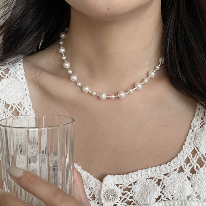 Swarovski-Inspired S925 Silver Clavicle Chain Pearl Necklace