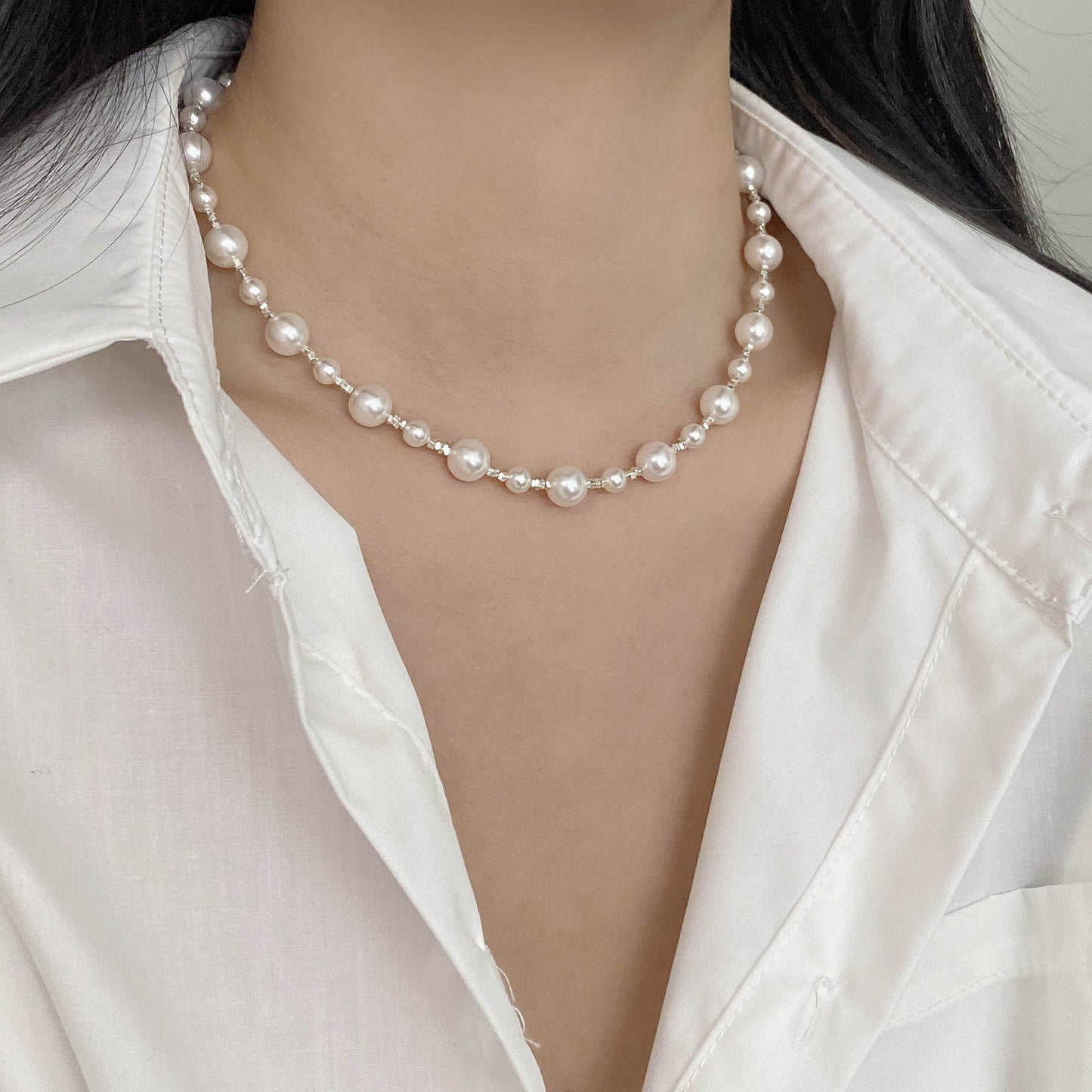 Swarovski-Inspired S925 Silver Clavicle Chain Pearl Necklace