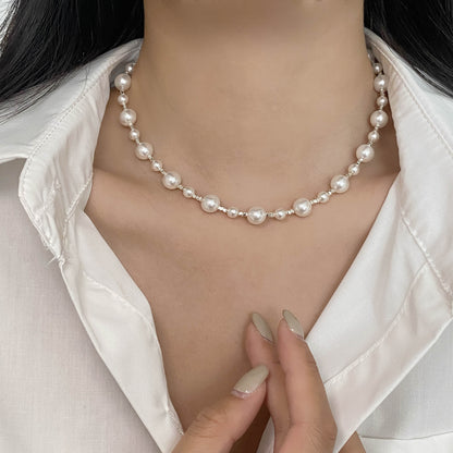 Swarovski-Inspired S925 Silver Clavicle Chain Pearl Necklace