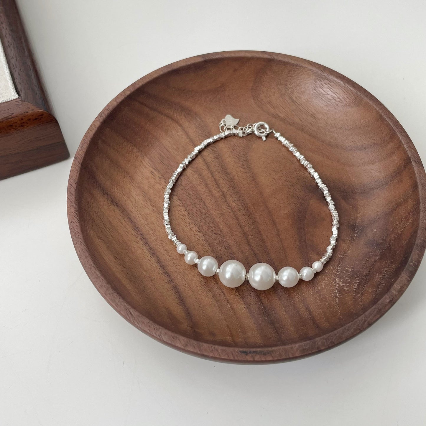 Handcrafted Silver Fragment Bracelet with Elegant Pearl Accents - Unique Luxury Design