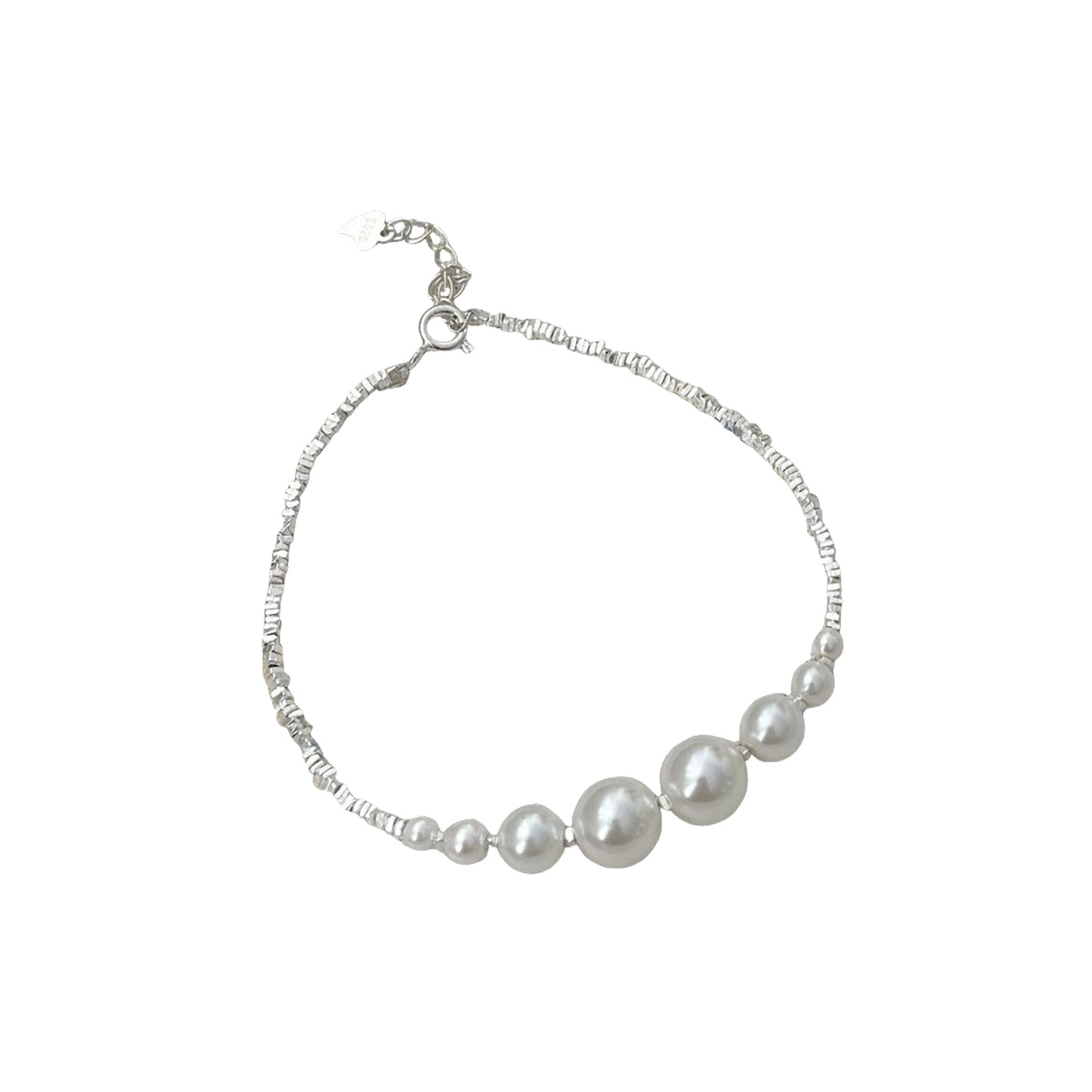 Handcrafted Silver Fragment Bracelet with Elegant Pearl Accents - Unique Luxury Design