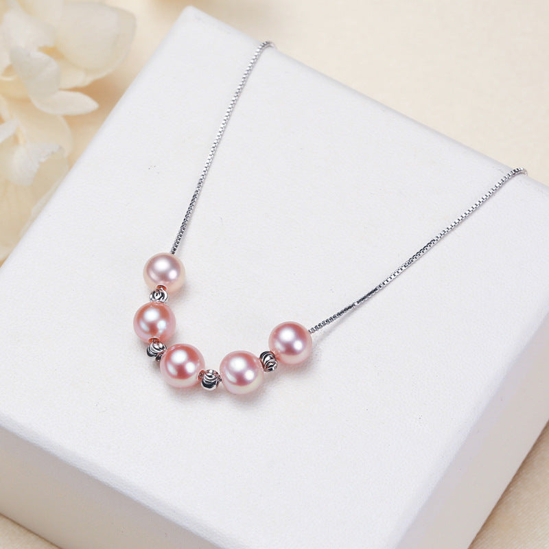 Platinum-Plated Copper 6mm Freshwater Pearls Necklace with Color Options