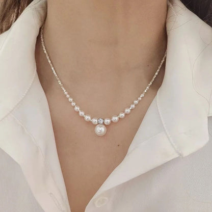 Luxury French-Style S925 Silver 3-10mm Pearl Zircon Necklace