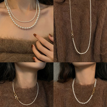 Luxury Double-Layered Round Strong Luster Pearl Necklace, Detachable Design