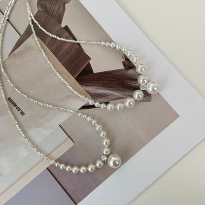 Luxury French-Style S925 Silver 3-10mm Pearl Zircon Necklace