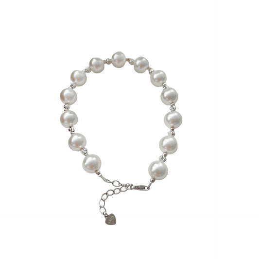 Minimalist Elegant Swarovski-Inspired S925 Silver 8mm Pearl Bracelet with Clasp