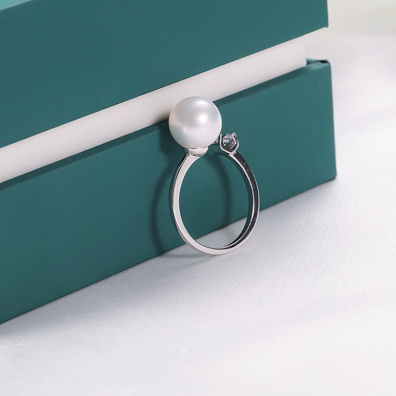 Fashionable S925 Silver 8mm White Freshwater Pearl Open Ring