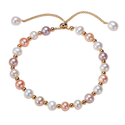 Multicolor Freshwater Pearl (5.5-6mm Pearls) Bracelet with Adjustable Pull Chain